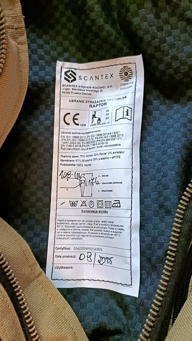 Ubranie specjalne SCANTEX rozm. C2, - NOWE  (STRAŻ OSP PSP)
