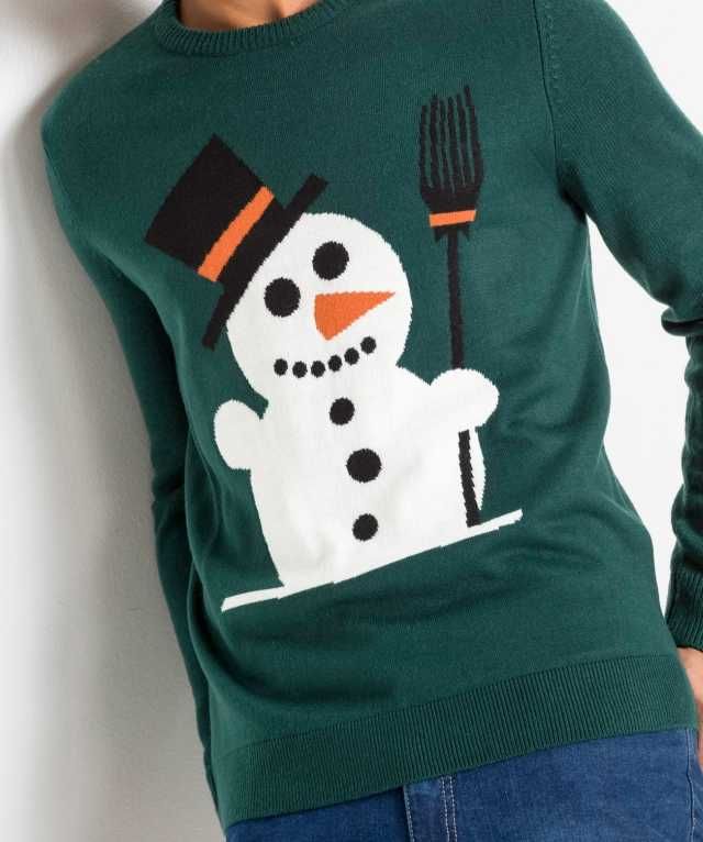 Sweter męski  zielony z bałwanem Rozmiar 56