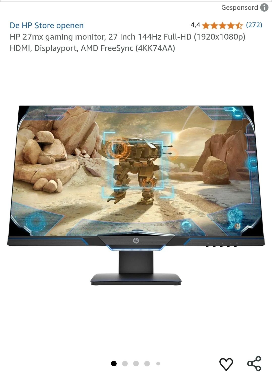 Monitor HP 27mx Gaming TN 27" FHD 16:9 144Hz FreeSync 1 ms