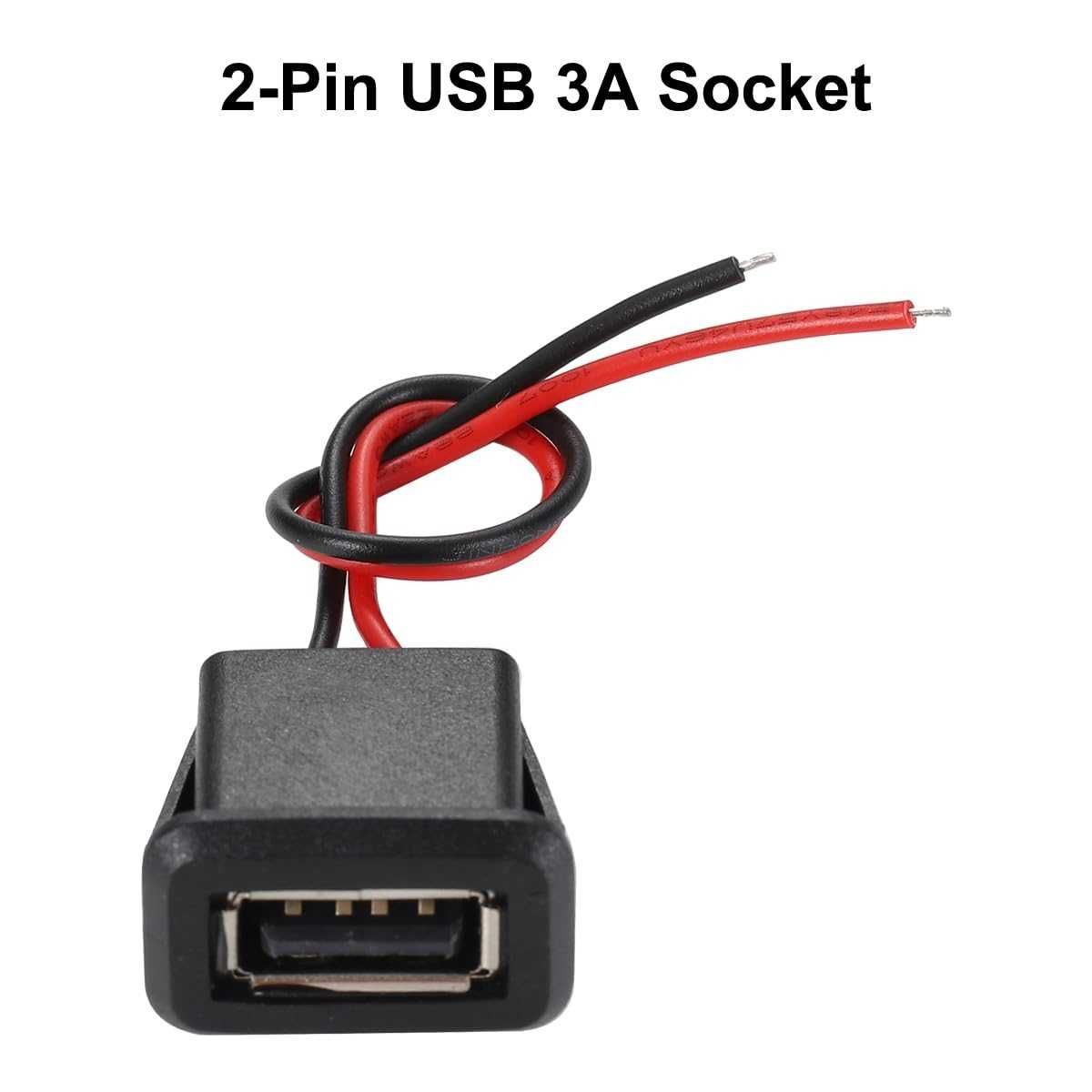 Conector USB 3A Fêmea de 2 fios 10cm com fivela de ranhura de pressão
