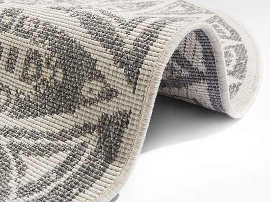 Dywan okrągły na taras, dwustronny płasko tkany szaro kremowy