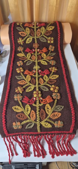 Cepelia PRL duży wełniany kilim z ptaszkami sumak