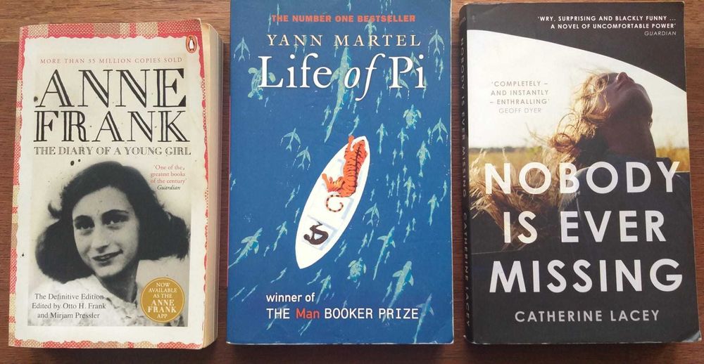 Livros em inglês - Life of Pi - Anne Frank - Nobody is Ever Missing