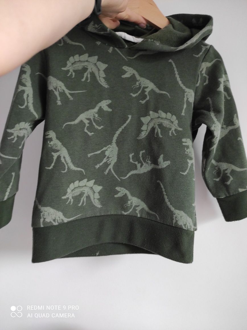 Bluza z kapturem H&m 92 khaki w dinozaury