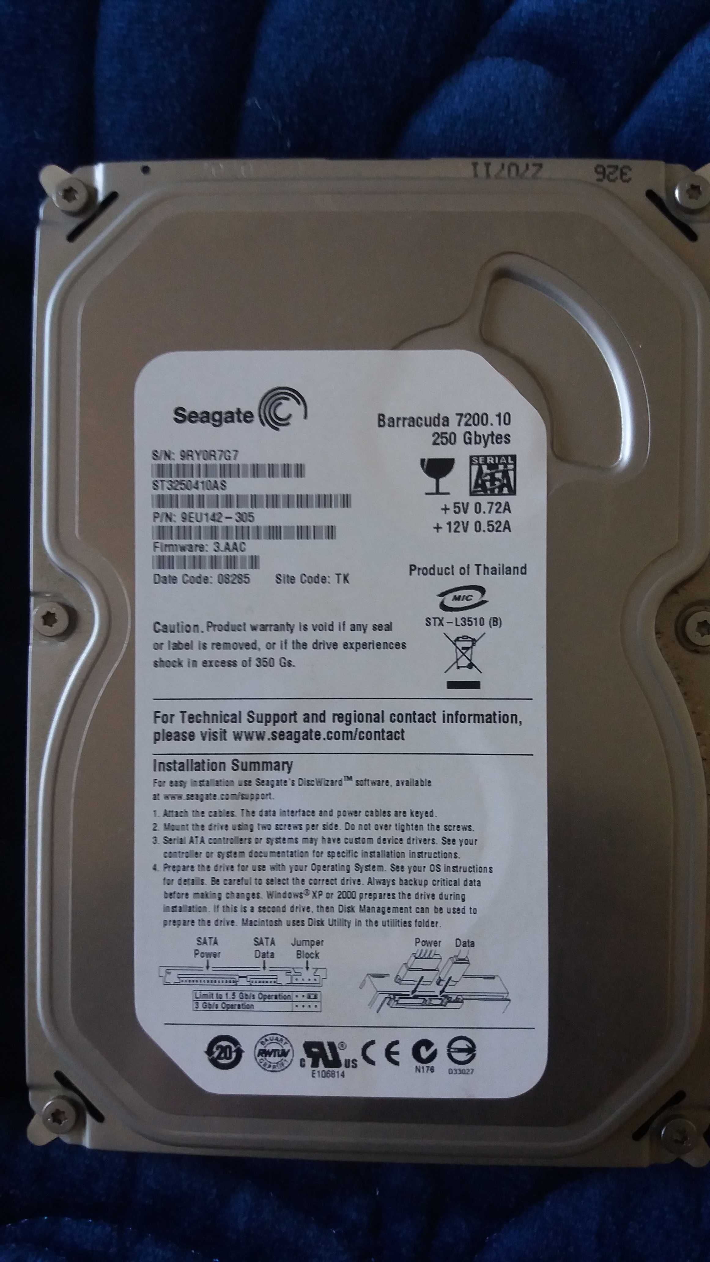 Seagate barracuda 7200 sata 250 gb i 500gb