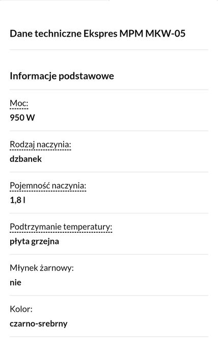 Przelewowy ekspres do kawy MPM