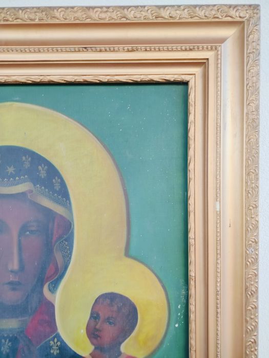 Stary duzy obraz olejny – Matka Boska Częstochowska
