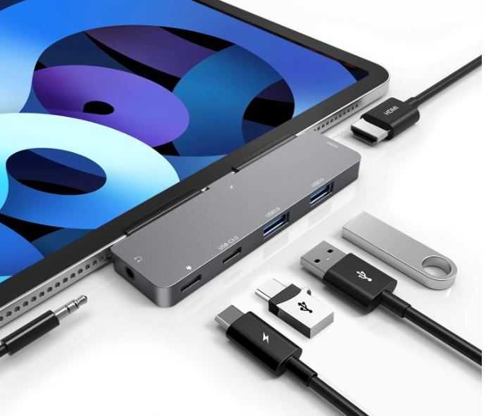 Adapter 6 w 1 USB C do iPada Pro 2022/2021 Pro 11/12,9 HDMI USB 3