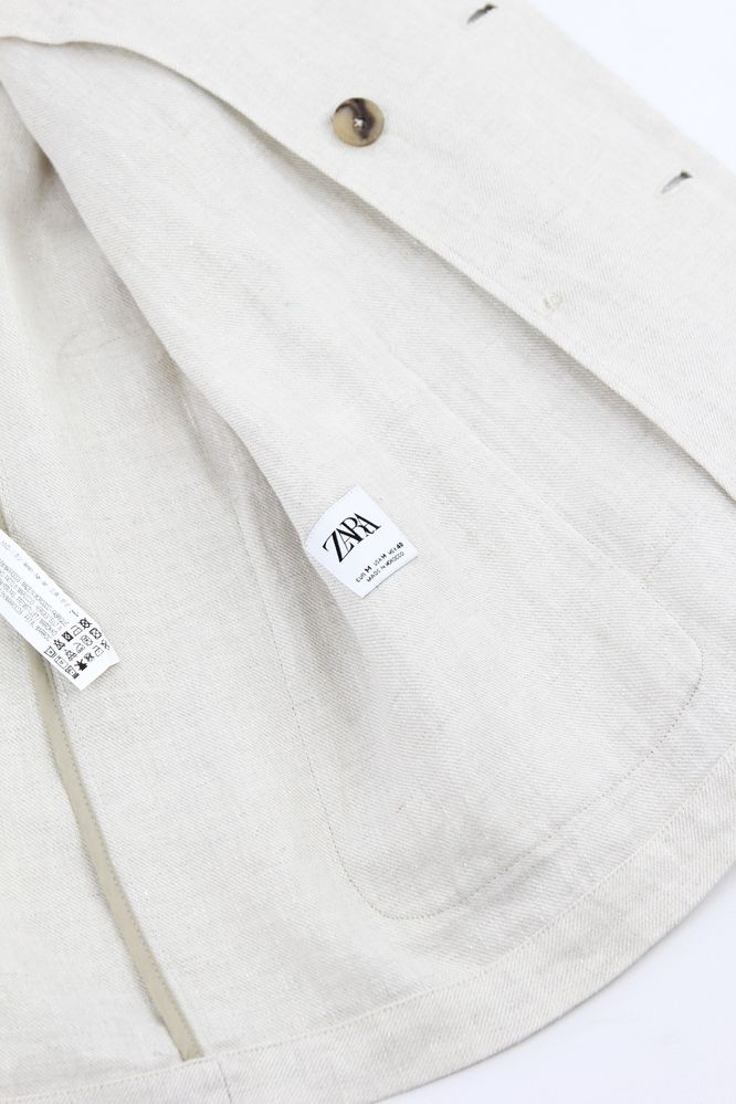 ZARA чоловічий лляний бежевий двобортний піджак. (М)