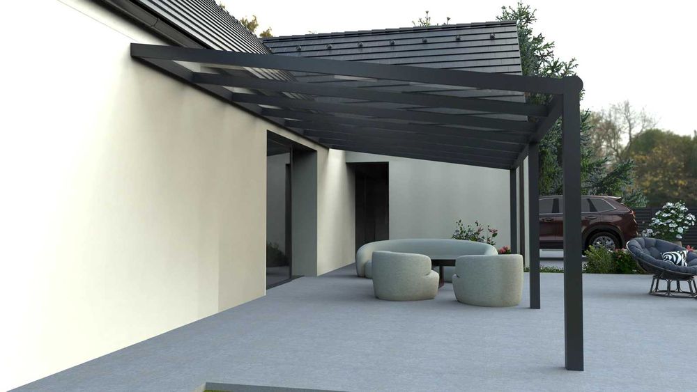 Zadaszenie tarasu 7×3 m aluminium + poliwęglan – konfigurator online