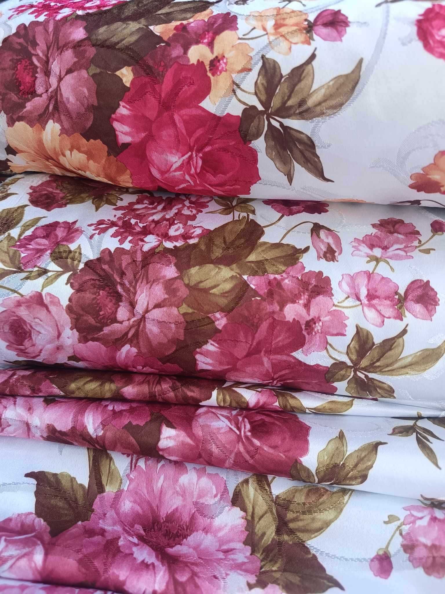 zasłony z metra KWIATY róż/żółty , pudr,RÓŻ w BIELI,szer 145 cm OKAZJA