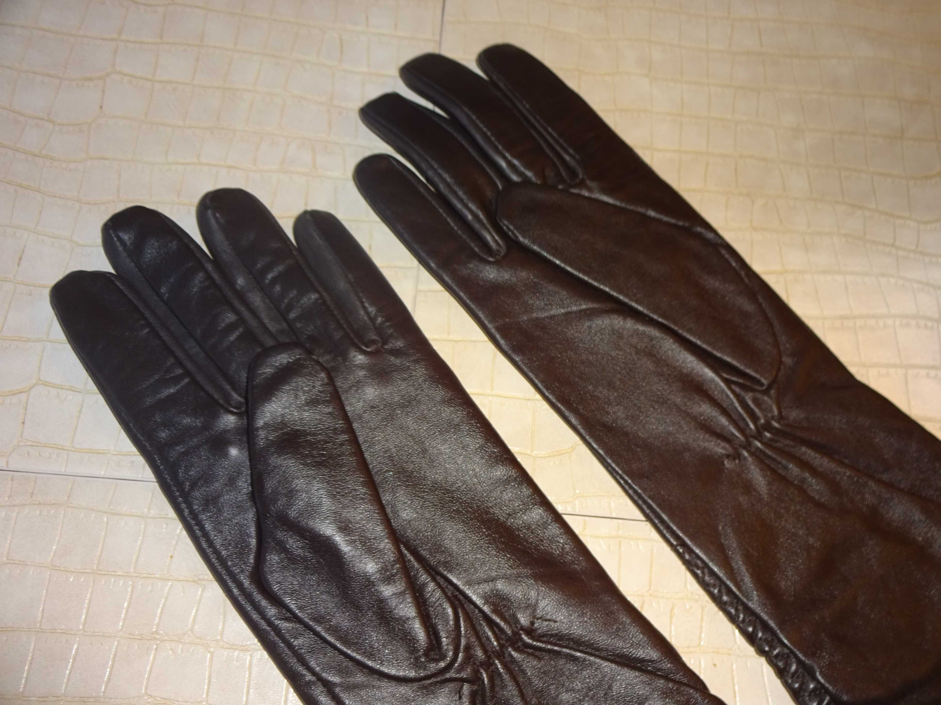 Florence + Fred Leather skórzane ciemno brązowe długie rękawiczki L/XL