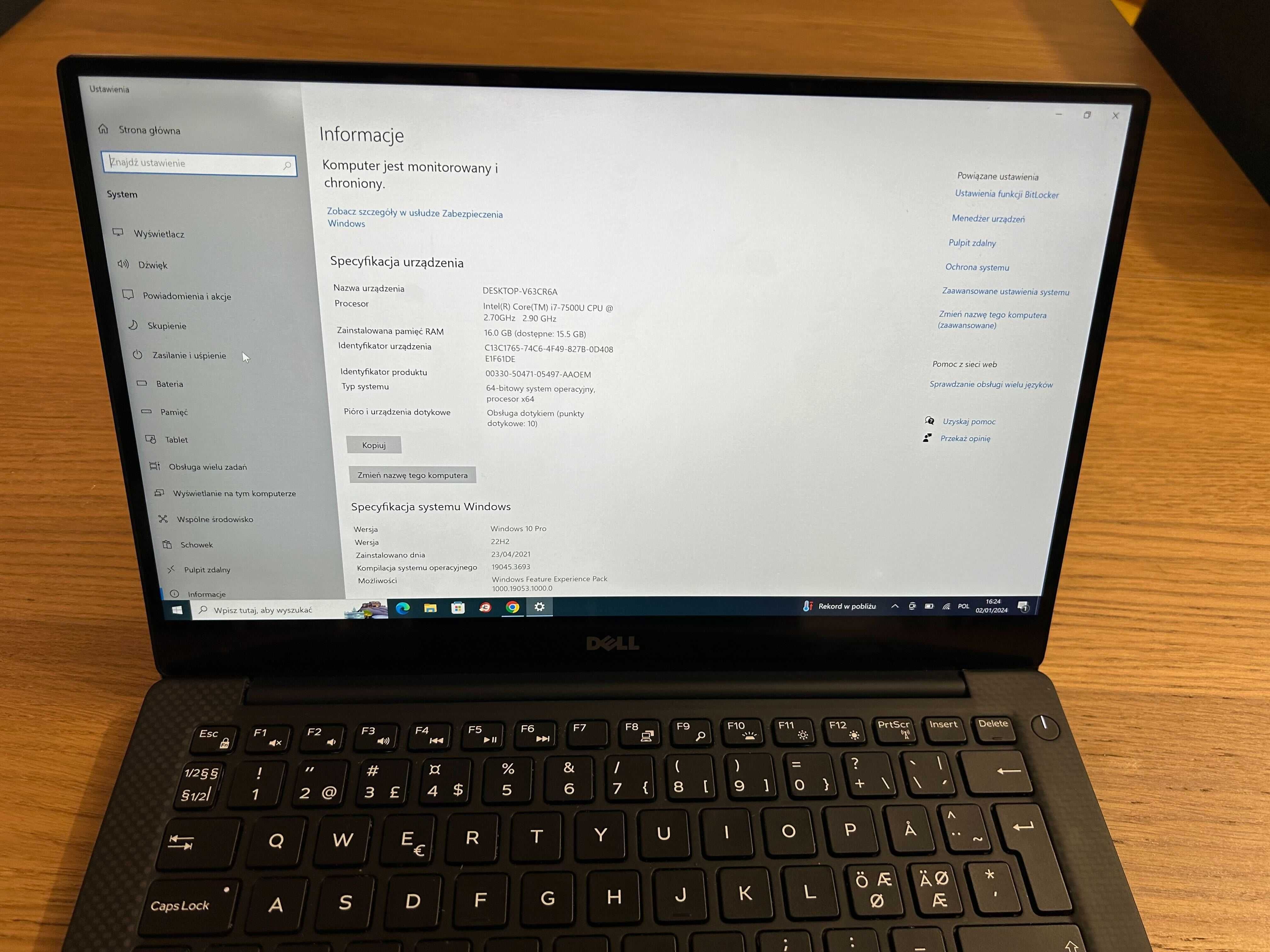 Laptop Dell XPS 13 9360 i7 16 GB / 512 GB