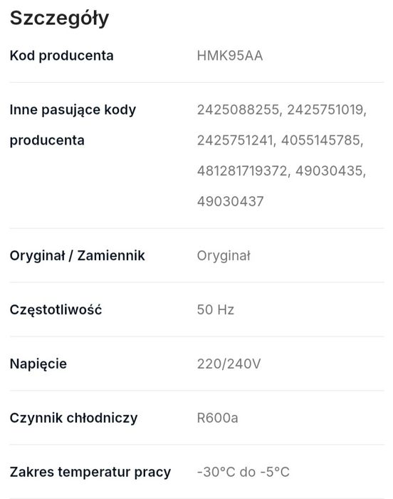 Sprężarka do lodówki, zamrażalki HMK95AA Secop