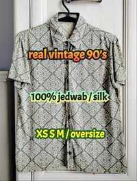 xs s m oversize jedwabna koszula vintage retro prl szafa babci unikat