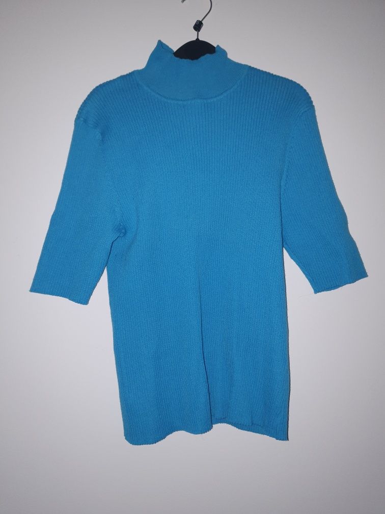 Damski hołd niebieski krótki rękaw rozmiar M stylowy vintage sweter