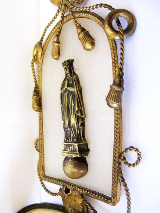 antiga francesa Pia de Água Benta-madre perola+alabastra+latão dourado