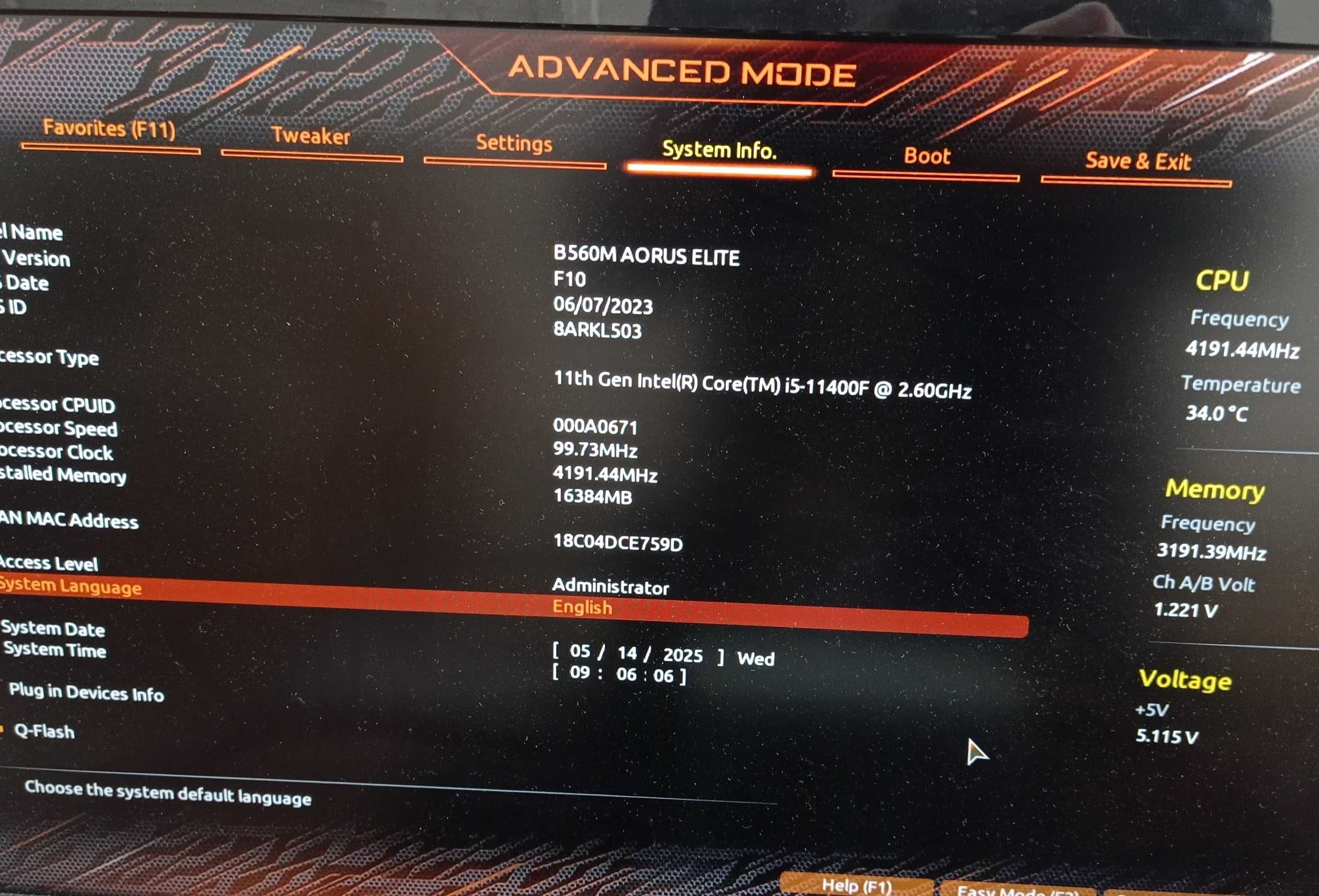 Ігровий комплект AORUS ELITE B560M + i5 11400f 2.6GHz/4.4GHz  s1200