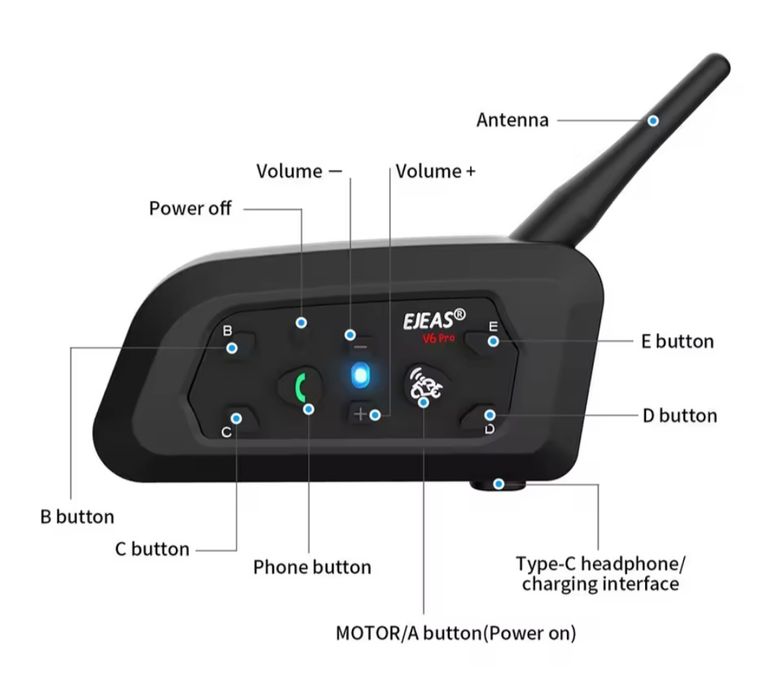 (НОВЫЙ) Bluetooth Мотогарнитура EJEAS V6 Pro+ Plus для шлема