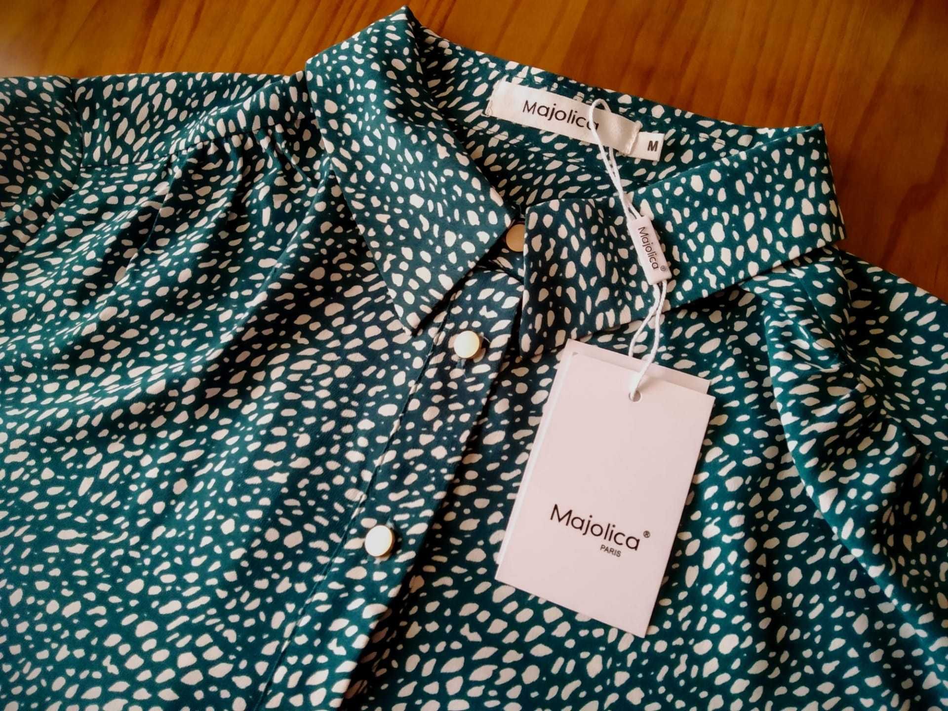 (NOVO) Camisa de mulher Majolica® Paris - Tam. M - Verde e cru