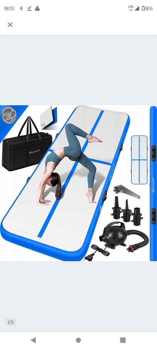 Mata Gimnastyczna Nadmuchiwana Fitness Airtrack 3 m × 100 cm × 10 cm