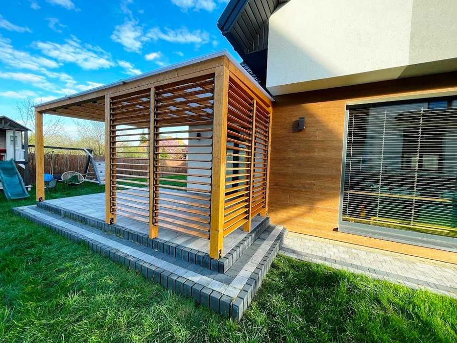 Nowoczesna pergola, taras, zabudowa drewniana, altana, zadaszenie,