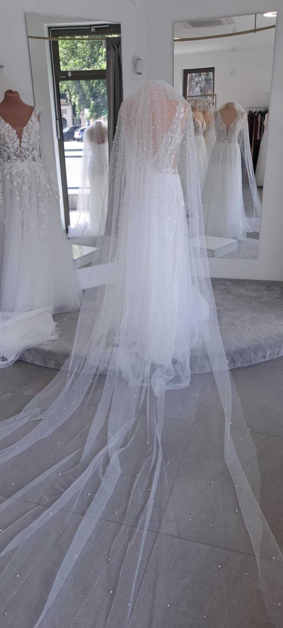 Welon ślub HIT 3m tiul PERŁY miękki ivory śmietankowy off white