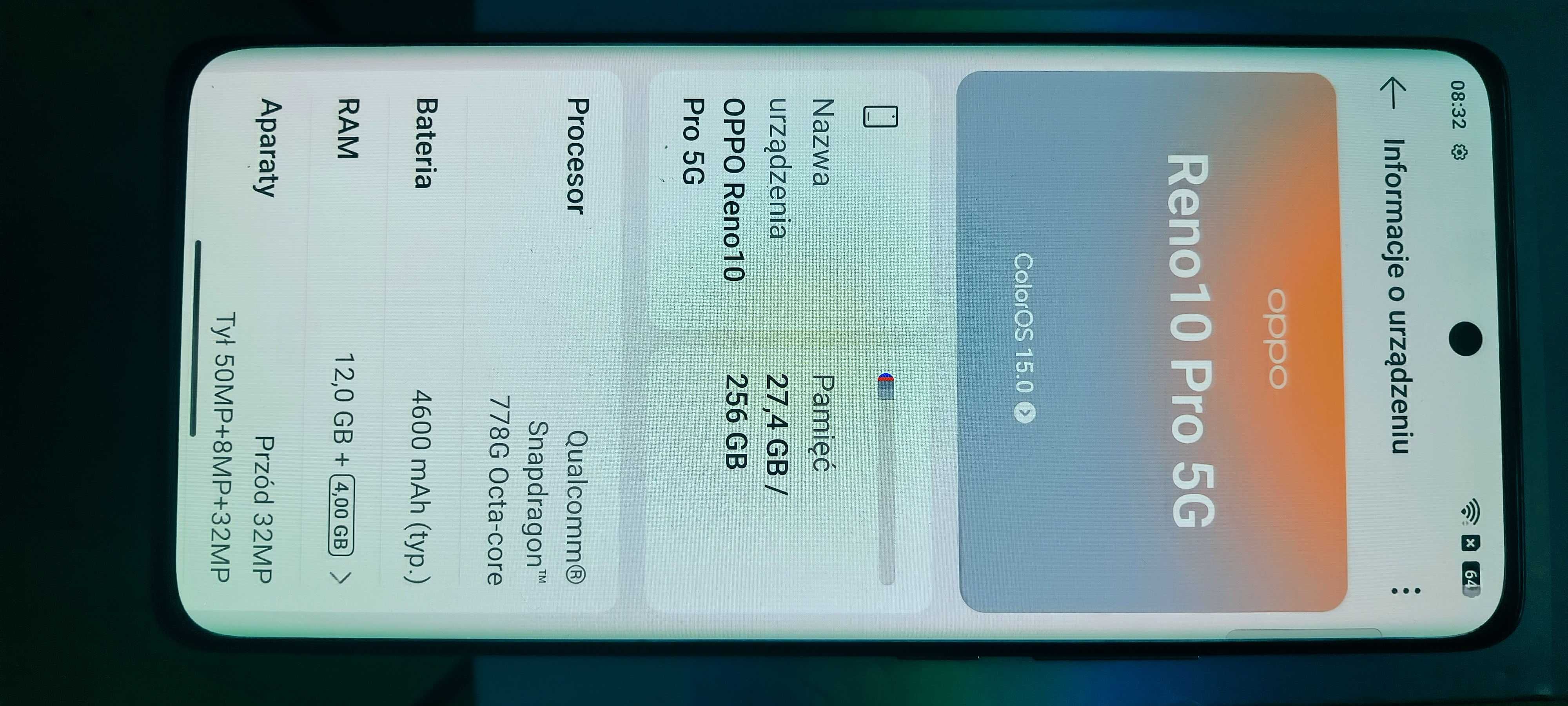 Oppo Reno-10 Pro 12 Gb/256 Gb 5G super Amoled 6,7 jak nowy  pudełko