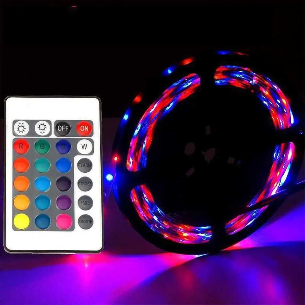 КОМПЛЕКТ Светодиодная LED лента 3528 RGB 12V цветная 5м + пульт + блок