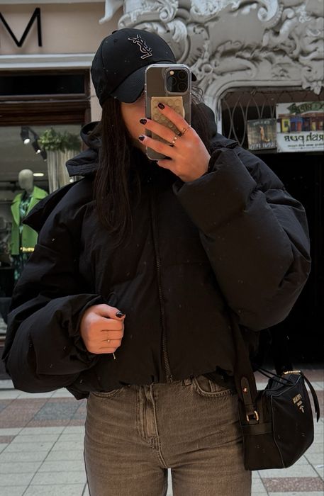 Пуфер жіночий чорний xxs, оверсайз