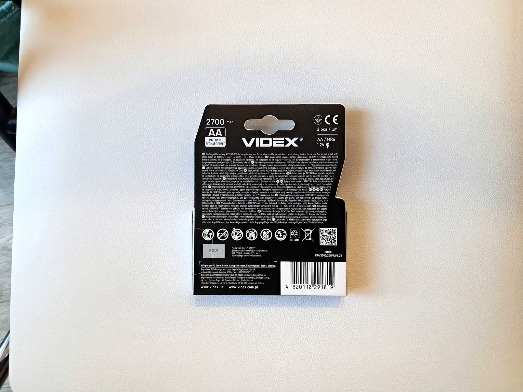 Комплект аккумуляторов AA Videx 2700 mAh 2 штуки