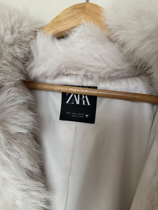 Шуба короткая белая из исскусивенного меха Zara