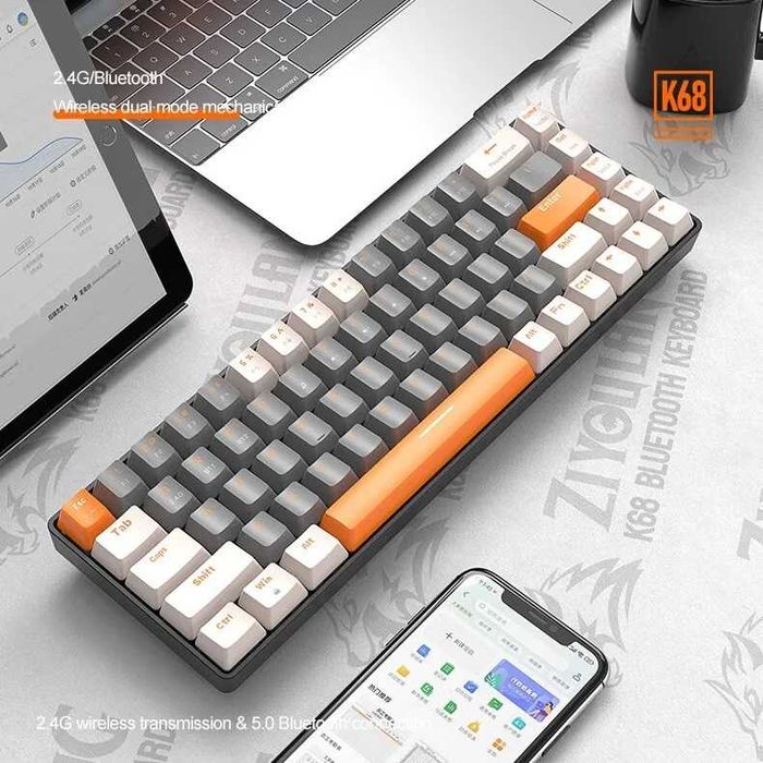 Klawiatura mechaniczna Red K68 60% bezprzewodowa, Hotswap 2.4 G/BT 5.0