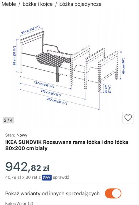 Łóżko dla dziecka rozkladane 80x200 plus materac