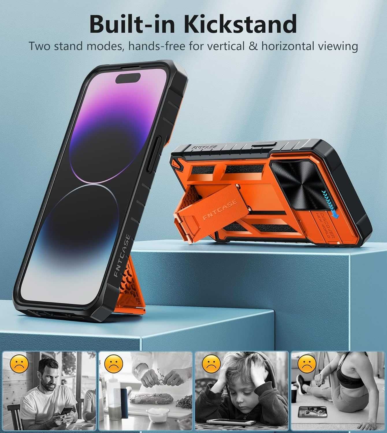 FNTCASE etui IPHONE 13 Pro 14 PRO osłona aparatu + szkło pomarańczowe