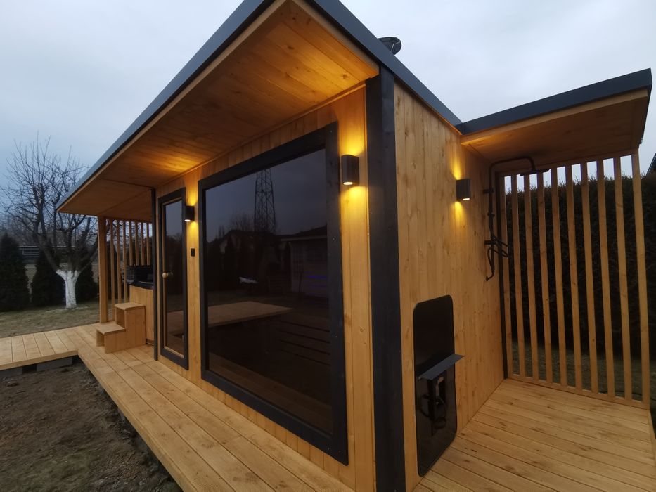 Sauna Ogrodowa 8x2,2m Taras Wiata Piec Sterownik Prysznic Hit