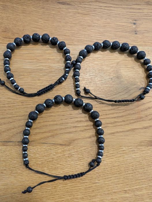Męska bransoletka sznurkowa, Naturalny kamień lawowy i Hematyt