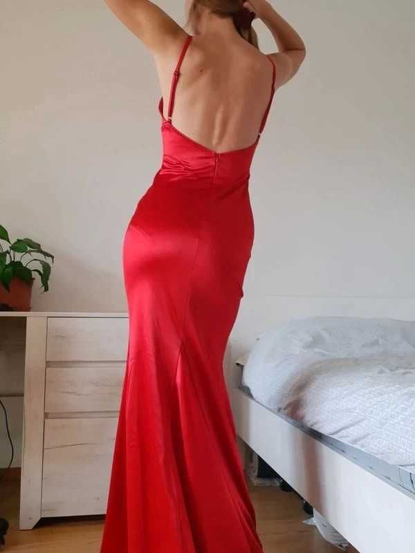 Suknia wieczorowa czerwona długa z rozcięciem XS rybka studniówka
