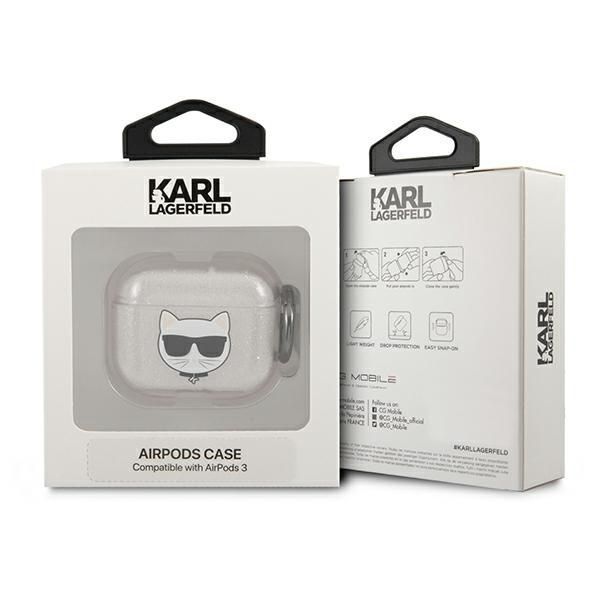 Karl Lagerfeld Etui AirPods 3 Choupette Glitter Srebrne