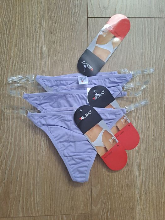 3x Stringi damskie Atlantic Arcado, rozmiar S, silikonowe paseczki