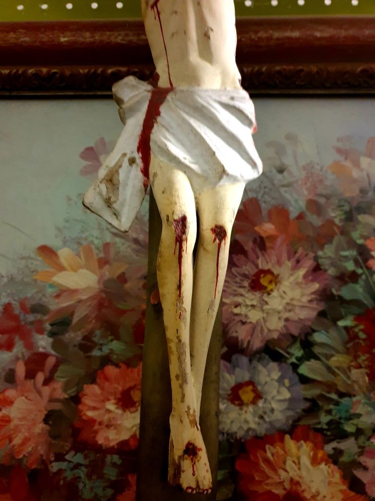 grande antigo crucifixo em madeira policromada-Sec. XIX - altura 89 cm