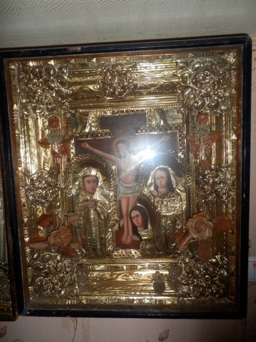 большая старинная икона Распятие Иисуса Христа