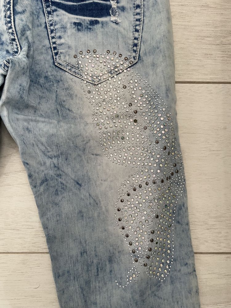 Spodnie jeansy jeansowe rurki cyrkonie denim dżins 25 XS 34