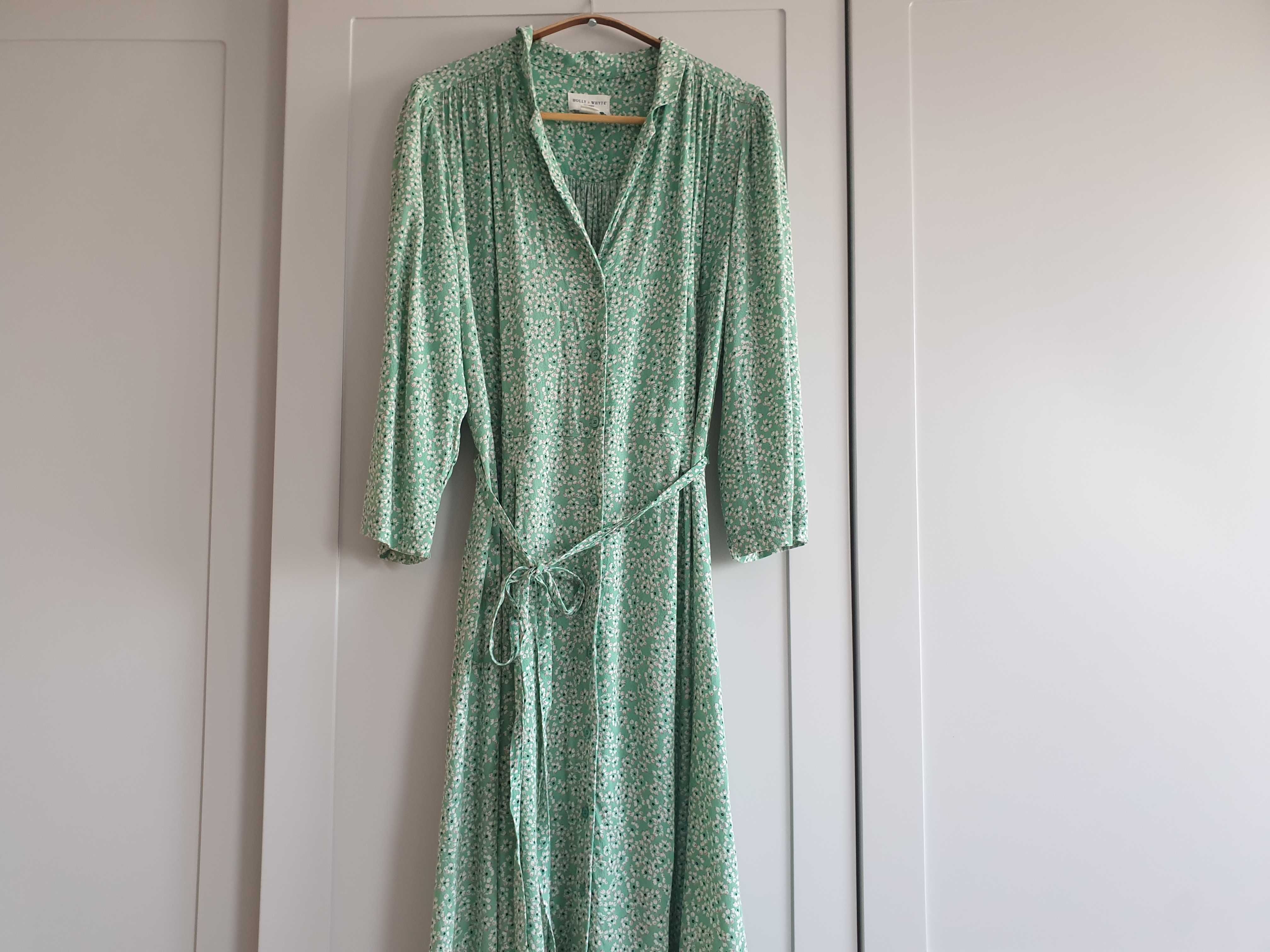 Zielona sukienka w kwiaty z wiskozy Lindex L 40