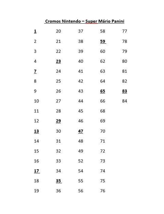 Cromos de caderneta Super Mário