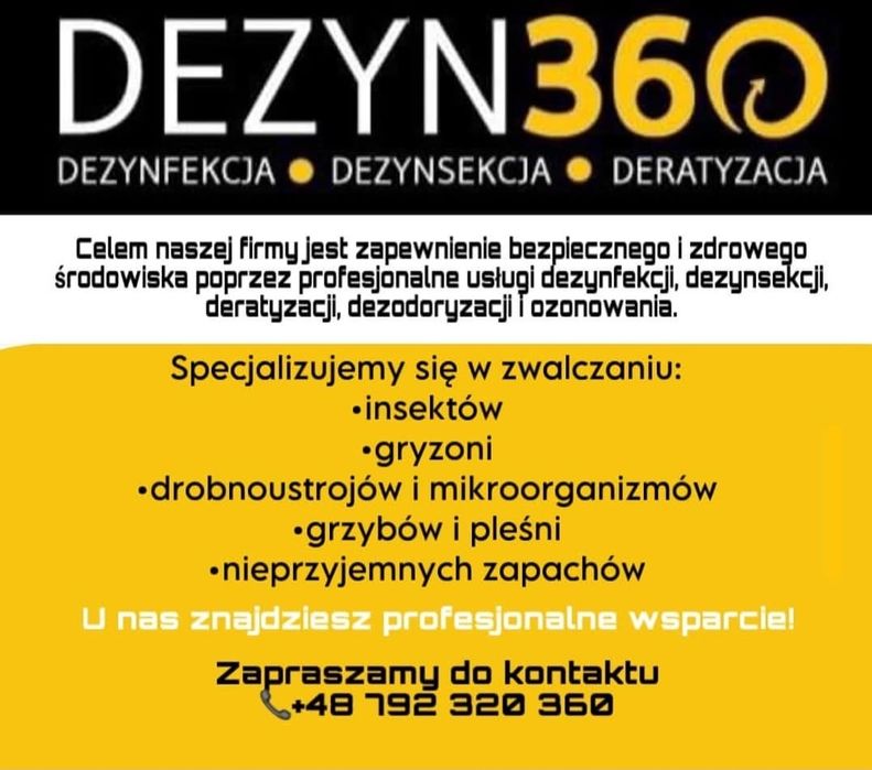 Deratyzacja, dezynfekcja, dezynsekcja (pluskwy), ozonowanie,odgrzybian