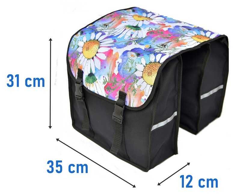 Sakwa na bagażnik, torba rowerowa 2x15L - polne kwiaty