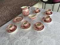 Zestaw kawowy/herbaciany angielskiej porcelany różowej/czerwonej
