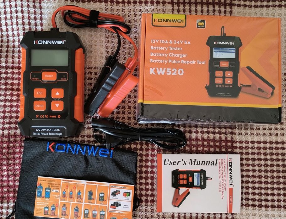 Konnwei KW520 Тестер + зарядное + ремонт акб 12-24 V