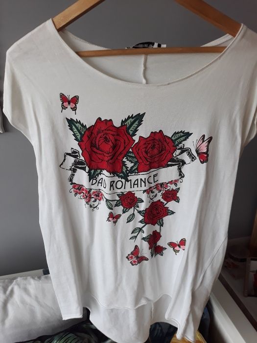 koszulka bluzka T-shirt biały róże FB sister Nw Yorker M